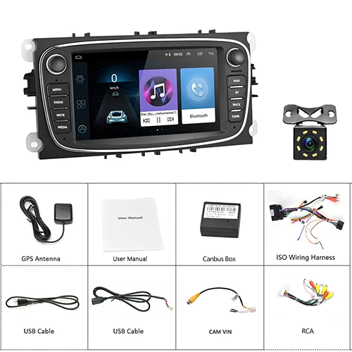 With 8 IR Camera Podofo 2 Din Автомобильный мультимедийный плеер Android 8,1 GPS Авторадио 7 ''автомобильный Радио Mp5 плеер для Ford/Focus/S-Max/Mondeo 9/Galaxy yc-Max - Цвет: With 8 IR Camera