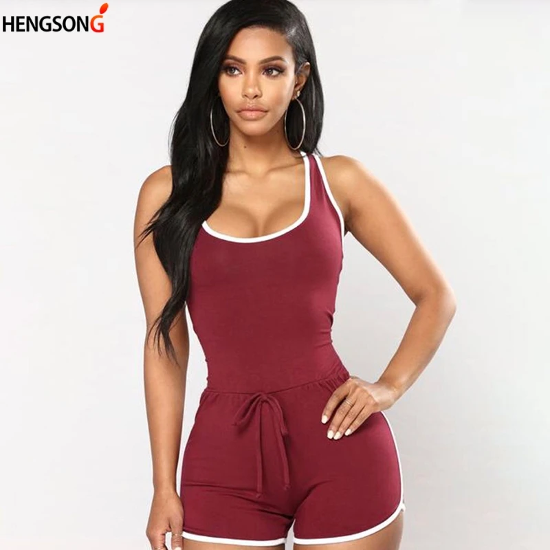 

Sexy Bodysuits Jumpsuit Romper Bodycon Playsuit Women's Slim Short Sleeveless O-Neck Lace Up Jumpsuit