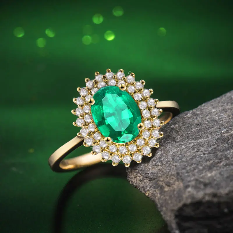 LOVERJEWELRY 18KT желтое золото Роскошные Кольца с натуральным изумрудом юбилейные