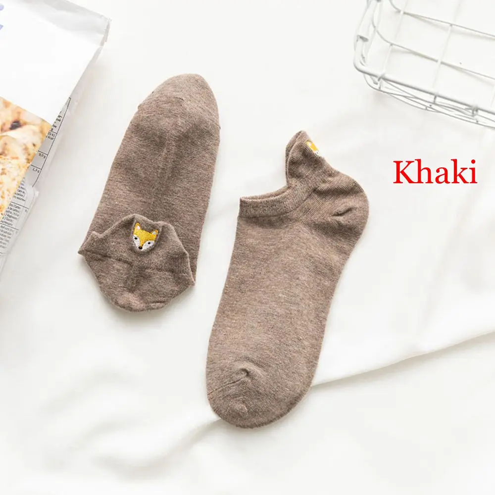 khaki Модные женские носки, новинка года, весенние носки до щиколотки, хлопковые носки для девочек, новинка, женские модные повседневные носки с милым мультяшным котом, женские носки - Цвет: khaki