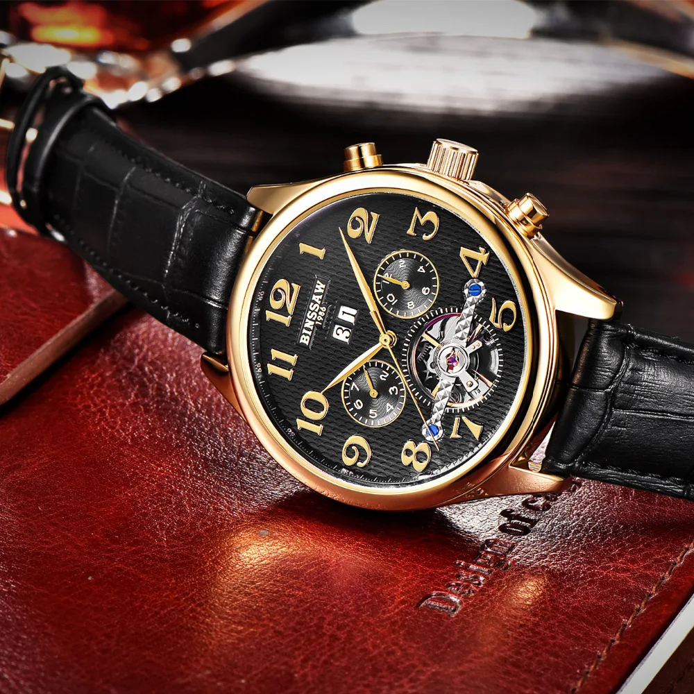 BINSSAW Роскошные Брендовые мужские автоматические механические часы Tourbillon модные
