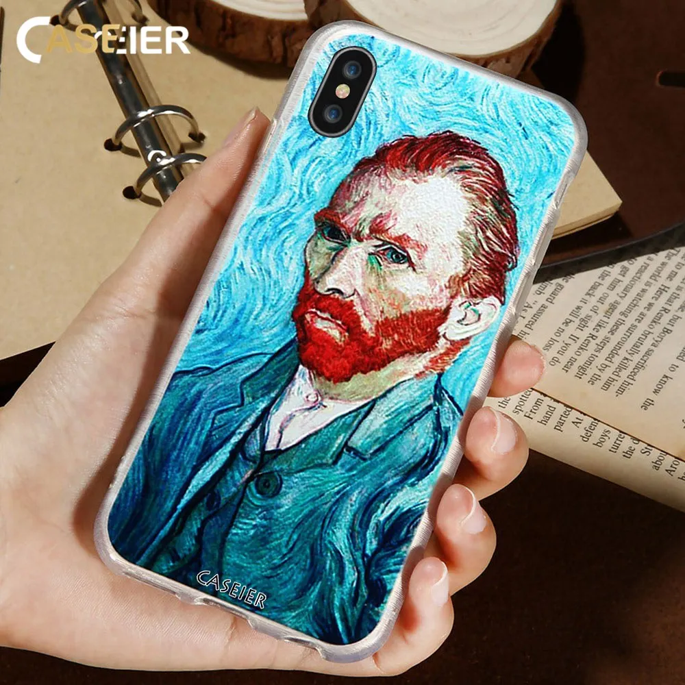 Caseier 3D Выбивает чехол для телефона iPhone 6 6S плюс мягкая TPU X Ван Гог Автопортрет с