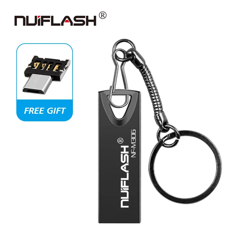 Nuiflash USB флеш-накопитель 128 Гб 64 ГБ 32 ГБ Флешка флеш-накопитель usb флешка 16 ГБ 8 ГБ 4 ГБ карта памяти металлическая ручка-накопитель бесплатный подарок - Цвет: gray-otg