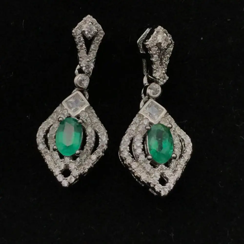 Platinum Plating Серьги-капли из стерлингового серебра 925 пробы с натуральным изумрудом, красивые ювелирные изделия для женщин, свадебные женские серьги - Цвет камня: Platinum Plating