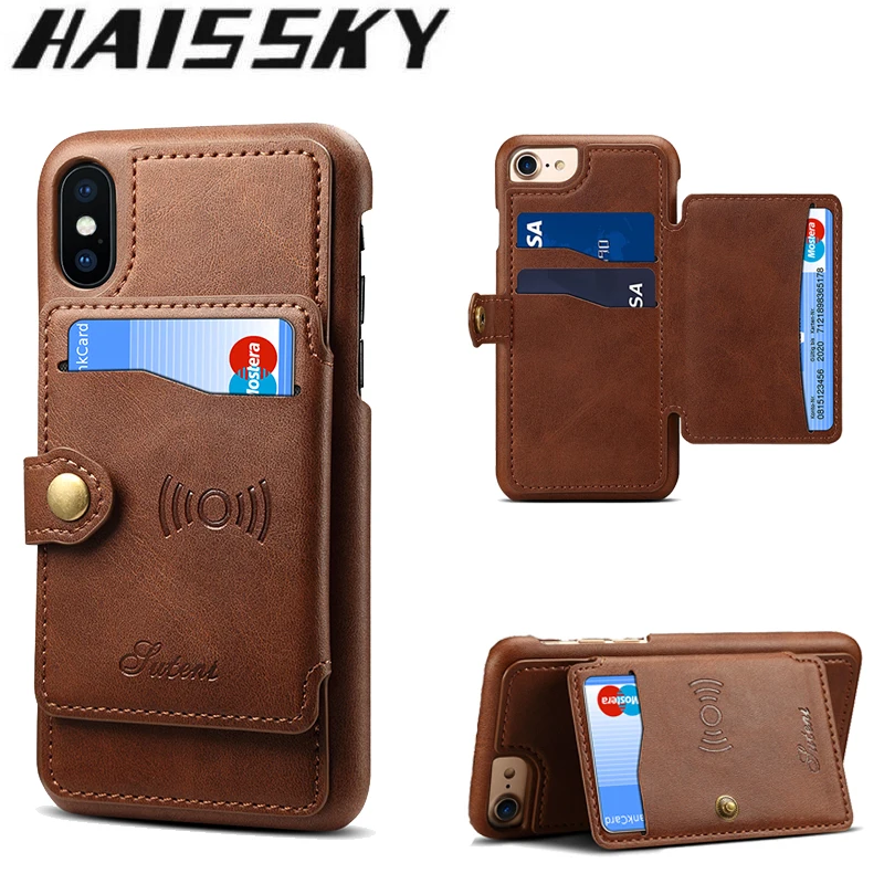 Кожаный чехол Haissky для iPhone X 8 7 6 6S Plus с держателем карт кошелек Магнитный флип