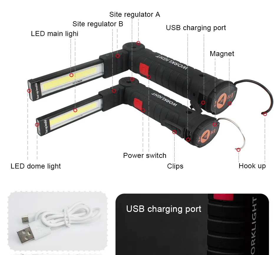 COB Flash светильник портативный 5 режимов фонарь USB Перезаряжаемый светодиодный светильник Магнитный COB Lanterna подвесной фонарь с крюком для наружного кемпинга