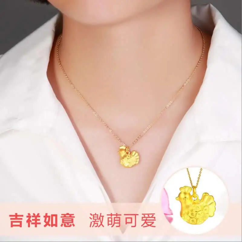 

3D Yellow Gold Zodiac chicken pendant red weave string pure gold pendant 1-1.2g