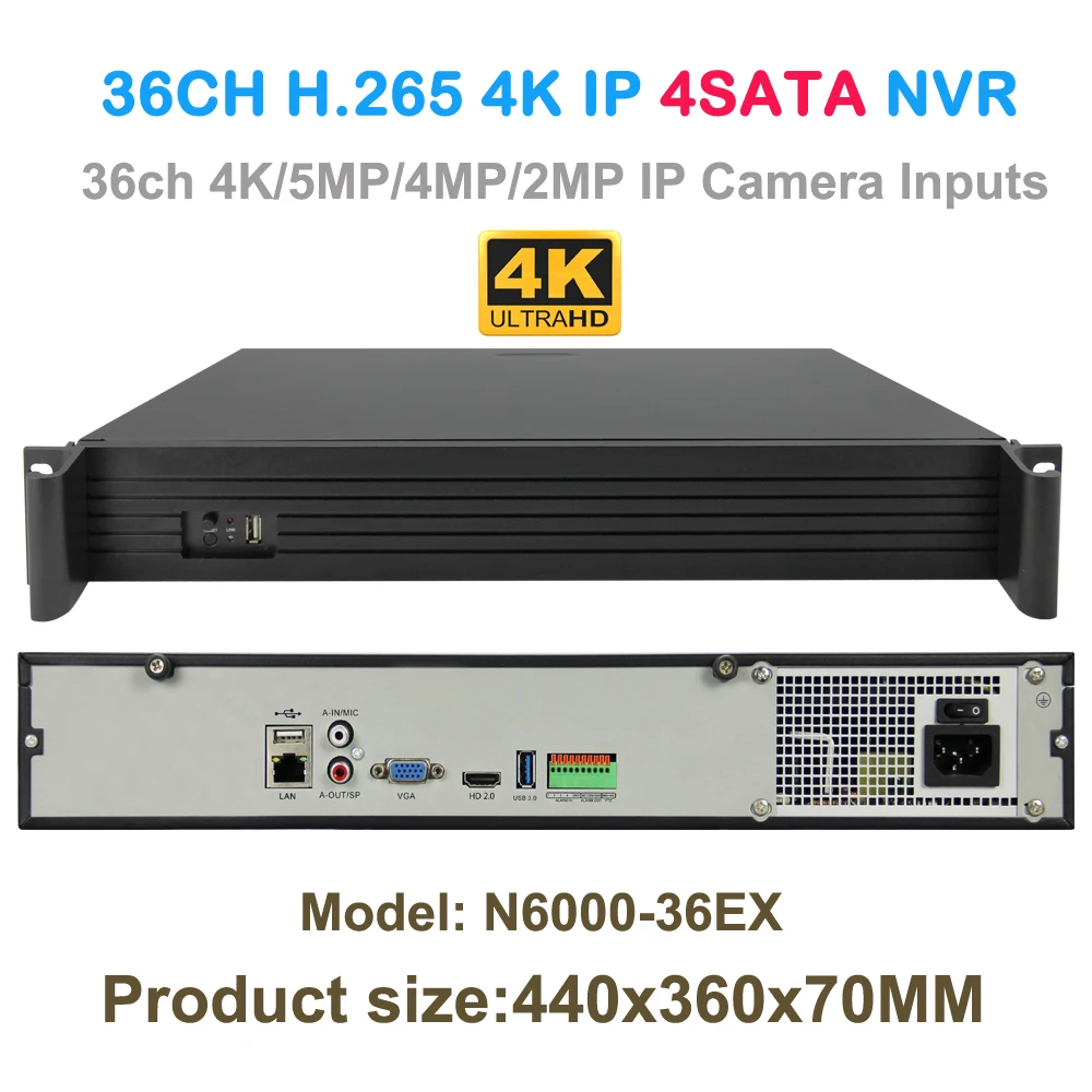 36CH 4 K/5MP/3MP/2MP IP камера рекордер H.265 безопасности HDMI VGA NVR 4SATA Onvif аудио вход