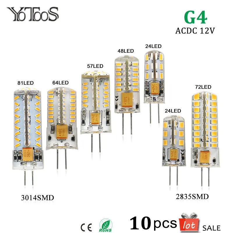 10 шт./партия G4 светодиодный светильник 12V AC DC кукурузы 1 5 Вт 2 3 4 360 Угол луча теплый