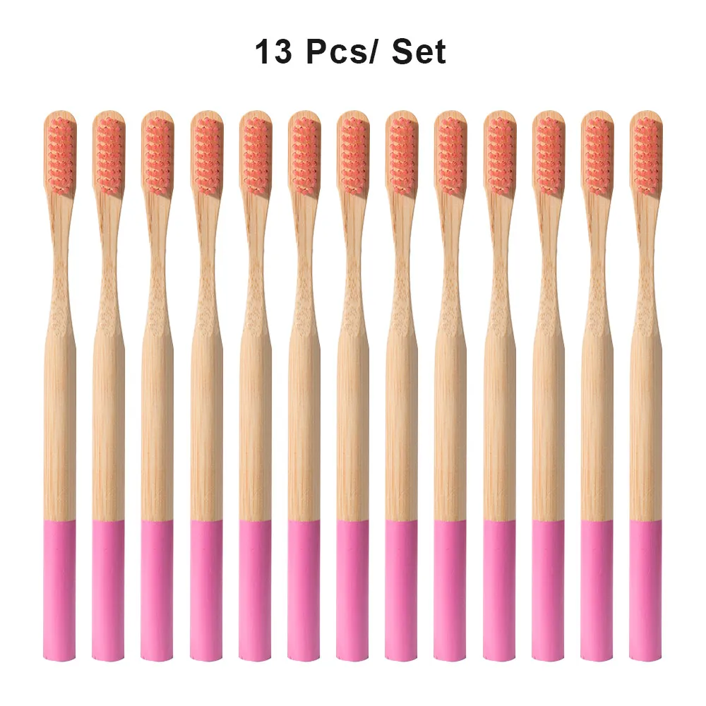 13pcs rose red Экологически дерево зубная щетка "Радуга" Бамбук 12/13 шт. Зубная щётка бамбуковое волокно деревянная ручка зубная щетка отбеливание красочный - Цвет: 13pcs rose red