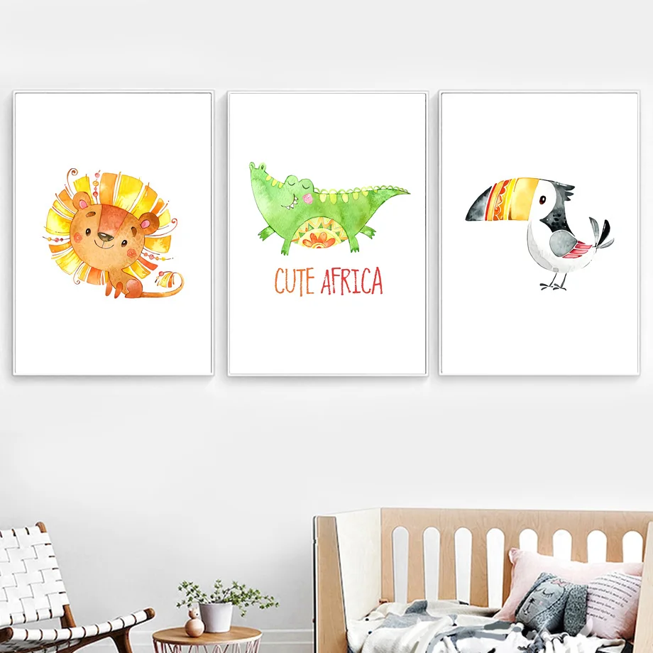 Жираф Лев Обезьяна попугай животные скандинавские постеры и принты настенная