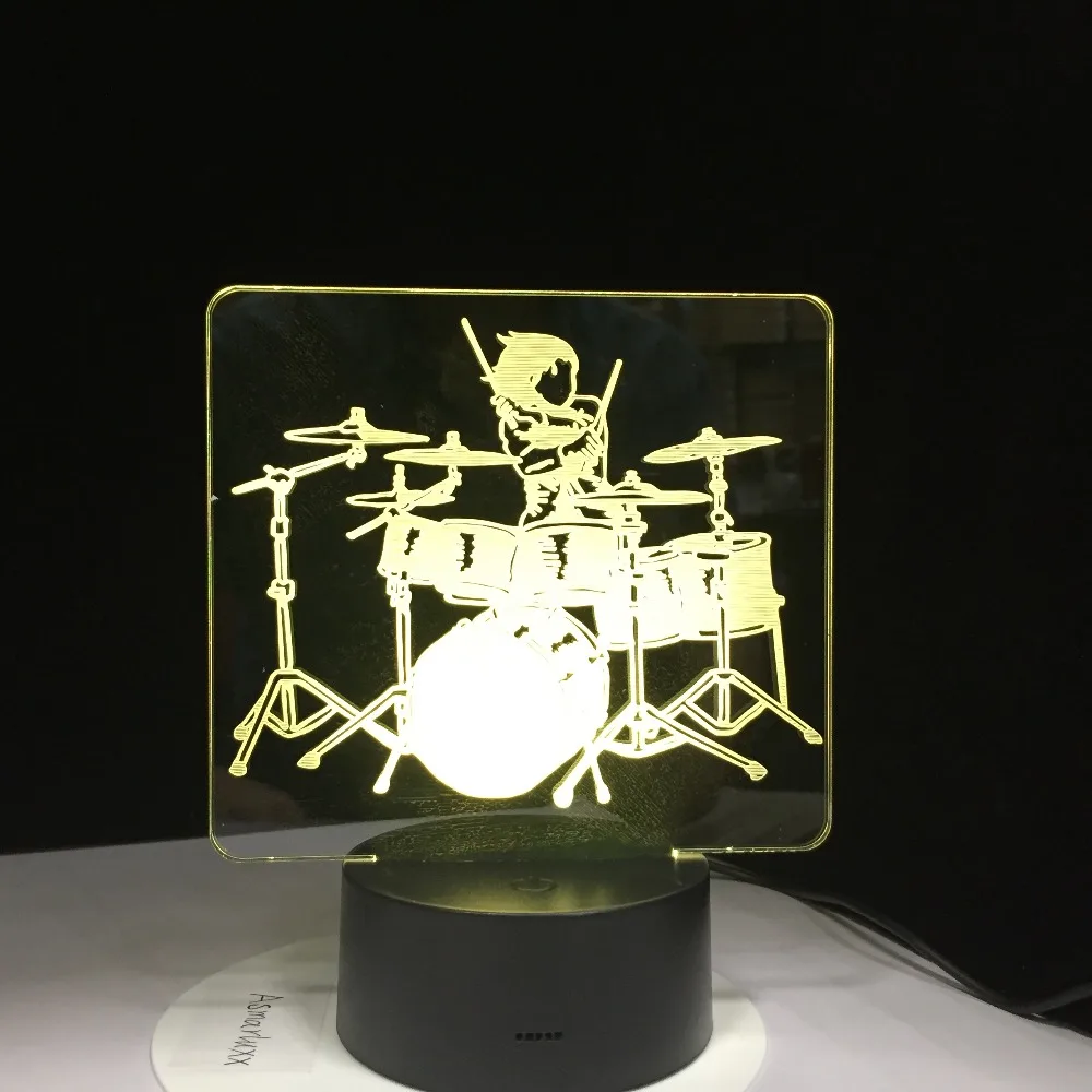 Drum Kit Rock You LED Night Light 3D Illusion Bedside Table Lamp 7 Colors Changing Sleeping Lighting with Smart Touch Button | Лампы и
