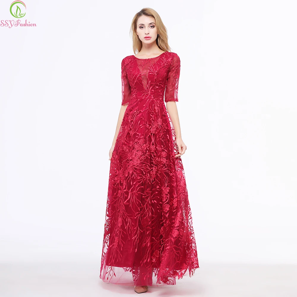Женское банкетное платье SSYFashion Элегантное Длинное Вечернее Платье винного цвета