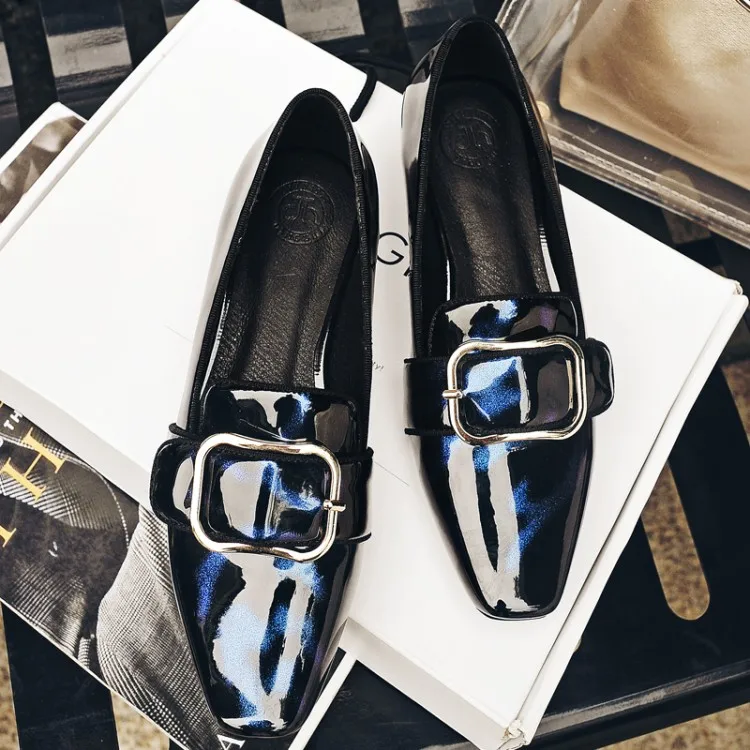 Женские лакированные туфли-лодочки MLJUESE синего цвета с квадратным носком на