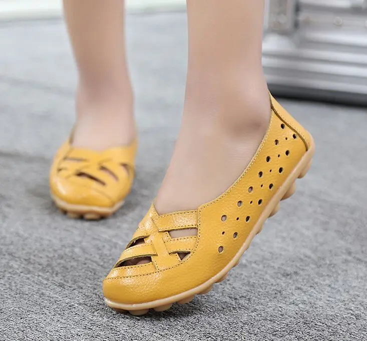 Женские Дышащие туфли из натуральной кожи на плоской подошве лоферы с