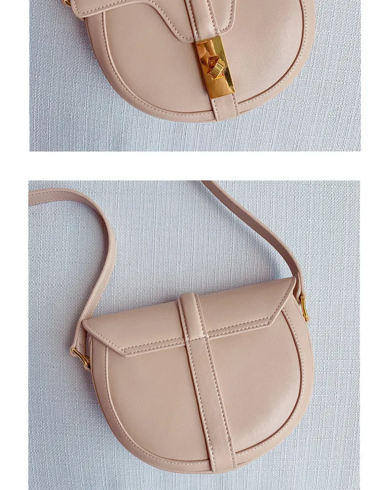 New Saddle bags Top Layer Calfskin Flip Collar Bag Retro Small Trumpet Single Shoulder Oblique Satchel