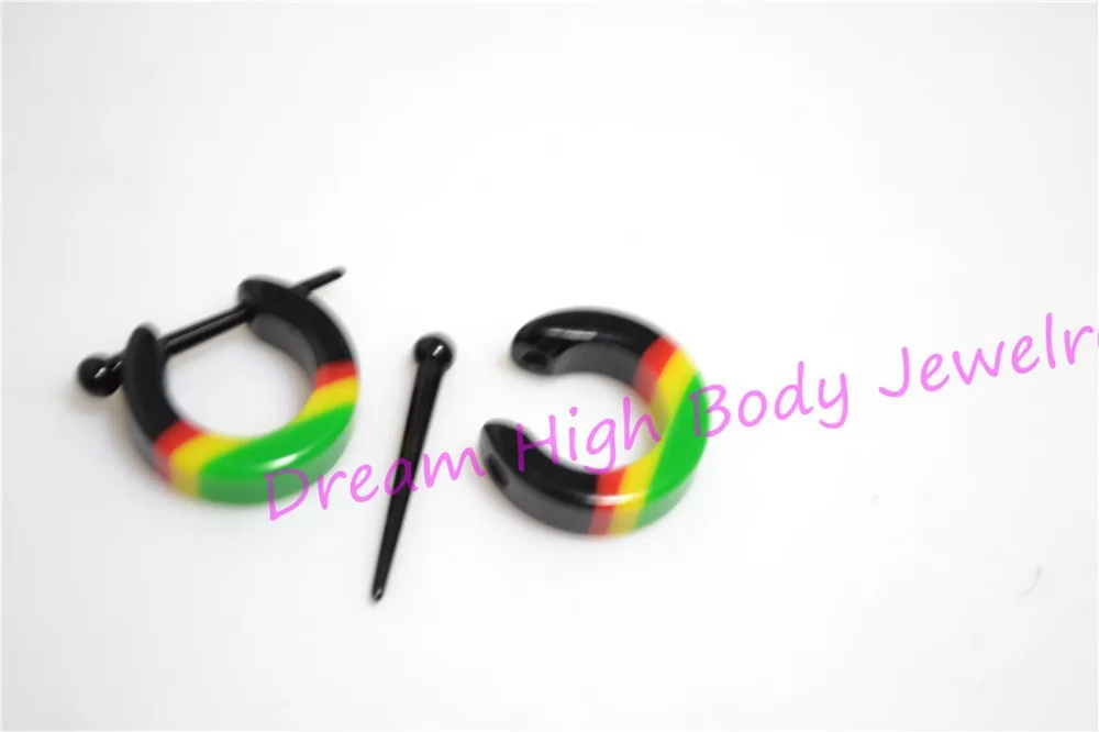 Newest Ear Plug Stretchers Hoop Earring Acrylic Rasta TRIBAL ETHNIC PIERCING RASTA REGGAE BOB MARLEY Yellow Red Green | Украшения и