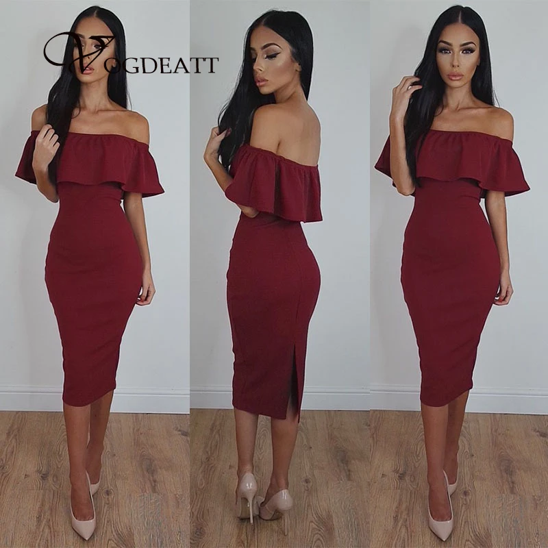 С открытыми плечами летнее платье 2018 Для женщин Сексуальная Bodycon карандаша сзади