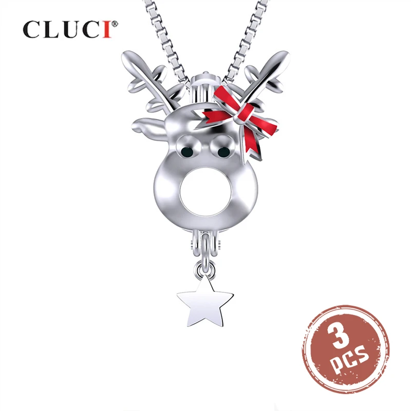 

CLUCI 3pcs Silver 925 Christmas Deer Pearl Locket Women Charm Pendant Jewelry 925 Sterling Silver Pendant Christmas Gift SC336SB