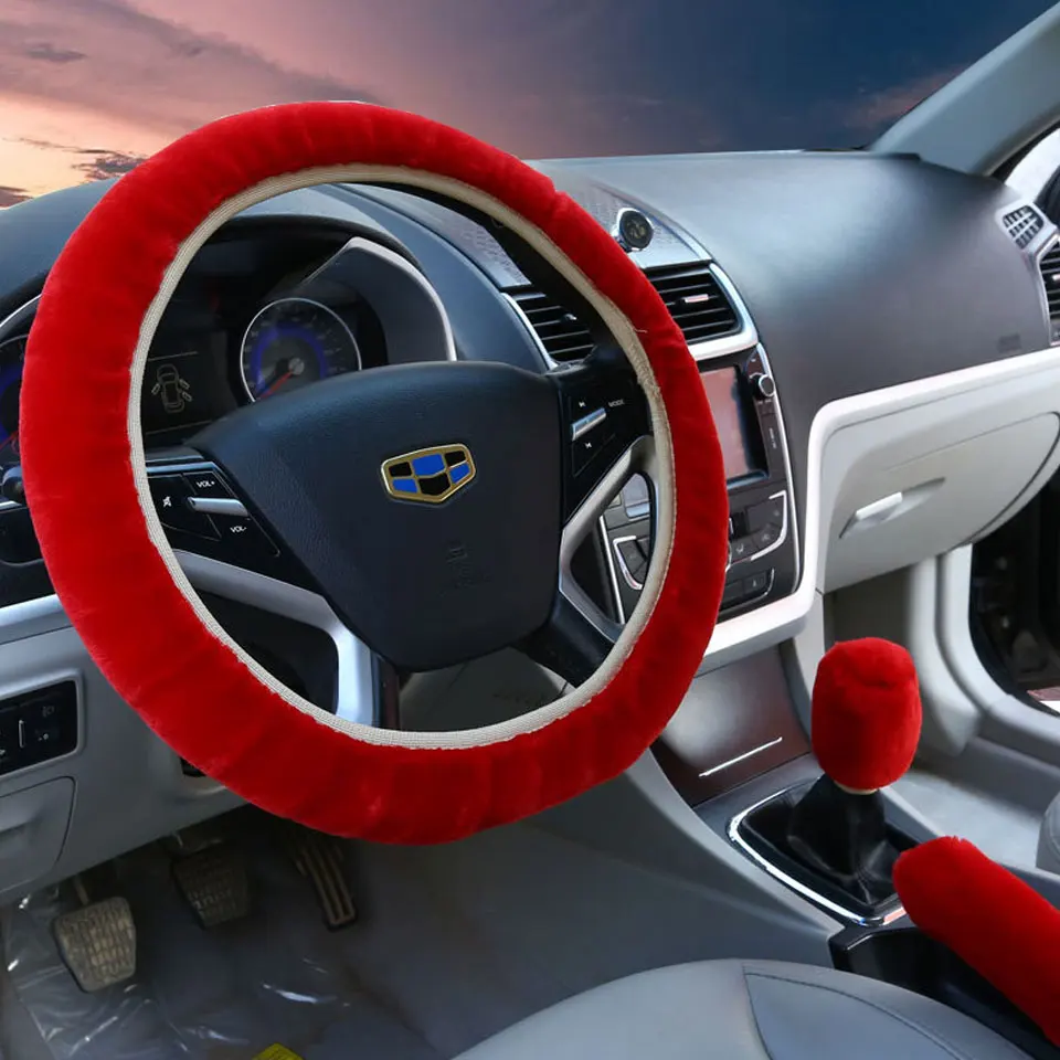 3 шт./компл. Плюшевые чехол рулевого колеса автомобиля оплетка+ стояночного тормоза+ автомобиля автоматические Чехлы Цвет шерсть пушистый