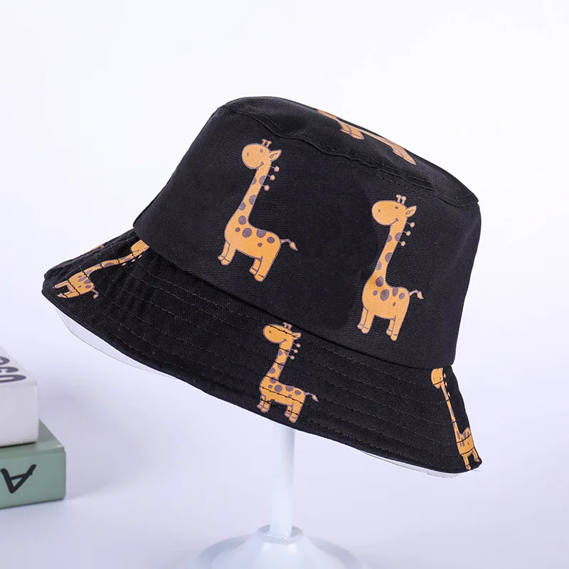 Cotton Jirafa Print Sun Flat Bucket Hats Unisex Outdoor Beach Caps Korean Cartoon Lovely Giraffe For Photo YY162 | Аксессуары для