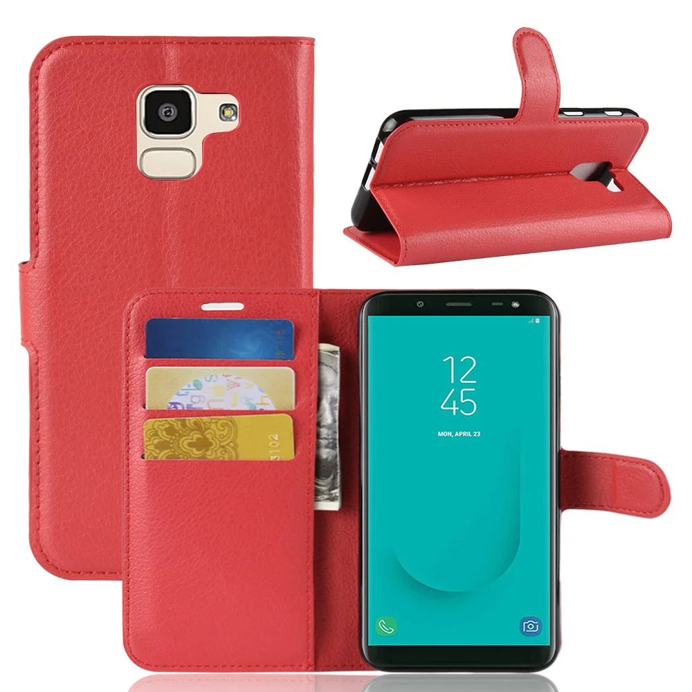 Роскошный кожаный чехол-книжка baisxst для Samsung J6 2018 с подставкой телефона |