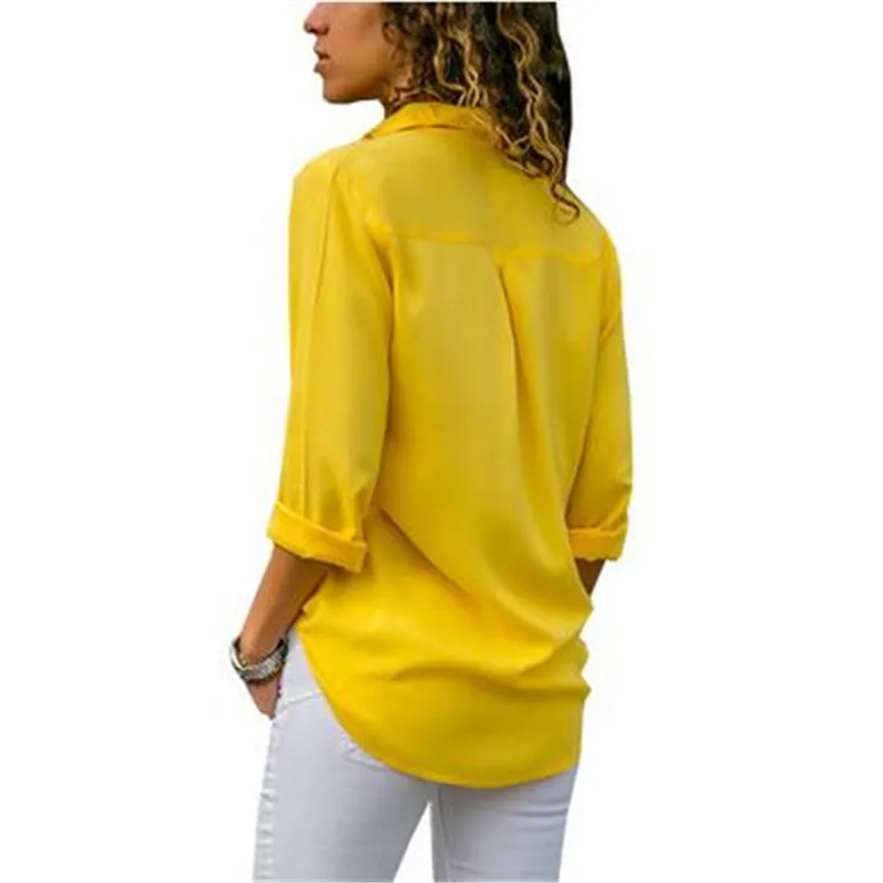 GLOBAL WAREHOUSE женская блузка повседневное однотонное с длинным рукавом шифоновая