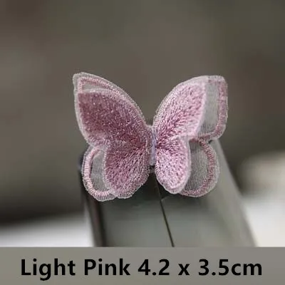 Light pink small AHYONNIEX двойной слой Organdy Бабочка патч вышивка тканевые наклейки невесты вуаль Аксессуары пришить патч для одежды - Цвет: Light pink small