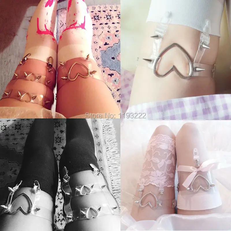 Подвязки ручной работы в стиле панк рок|heart leg garter|studded garterleg garter |