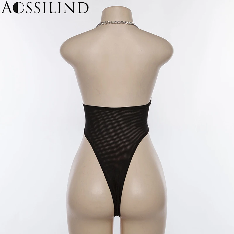 Женское боди с металлической цепочкой AOSSILIND прозрачное Сетчатое Боди без рукавов
