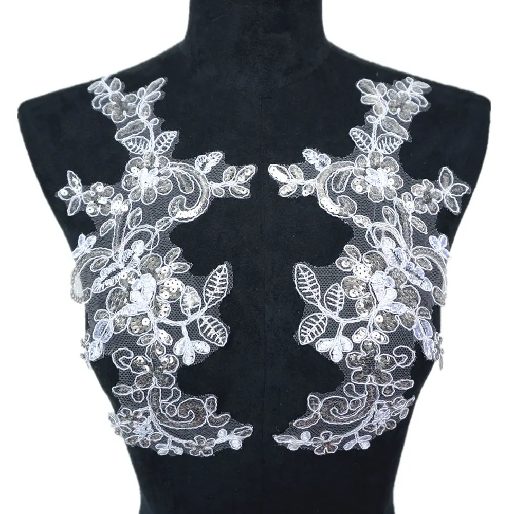 2 шт. серебристые золотые с блестками цветы сетчатая ткань свадебные аппликации