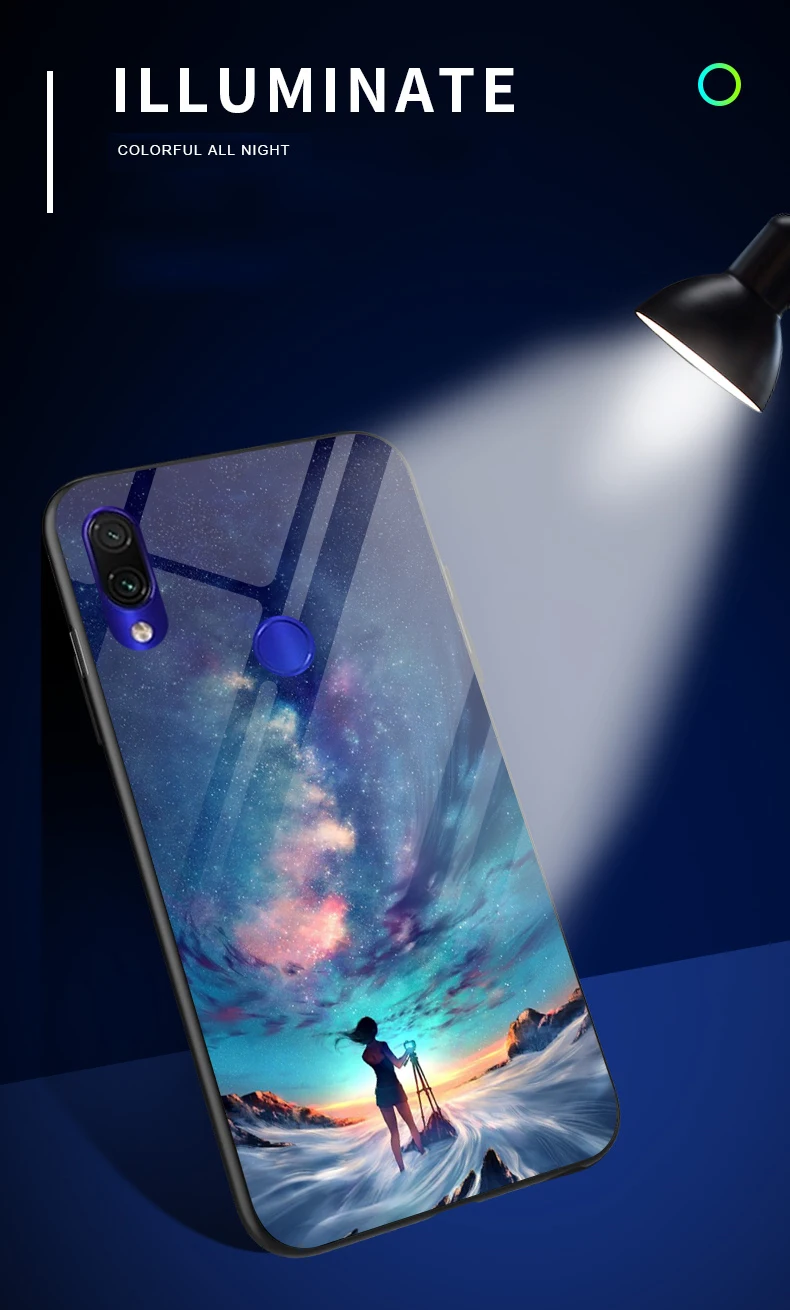 Роскошный чехол в виде светящегося стекла для Xiaomi Redmi 7 Pro, блестящий светящийся чехол с изображением звездного неба для Xiaomi Redmi Note 5 6 7 Pro Global
