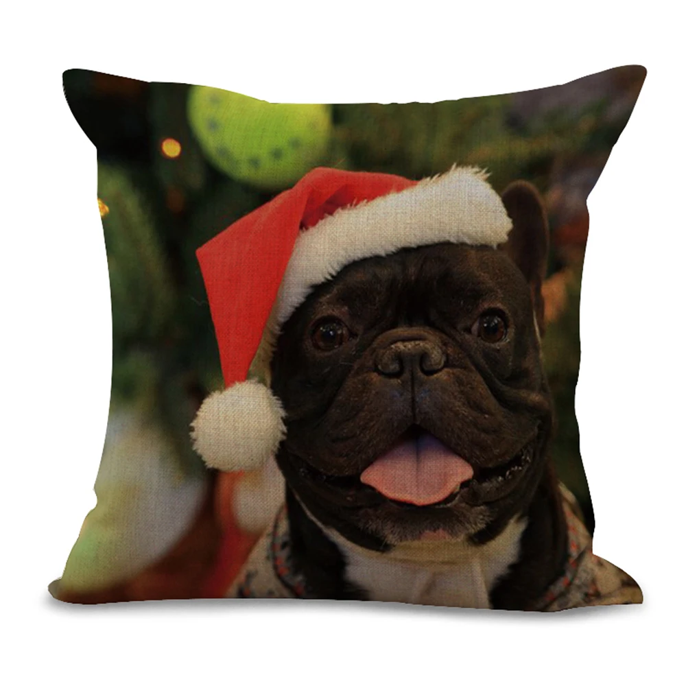 Miracille Merry Christmas квадратный 18 "Хлопок Лен Санта Французский бульдог узор диванная