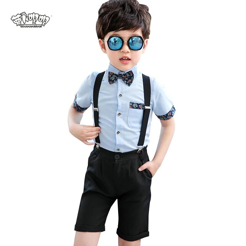 

Brand Flower Boys Summer Wedding Overall Suits with Bowtie Formal School Performance Suits Birthday Dress Bib Pants N24