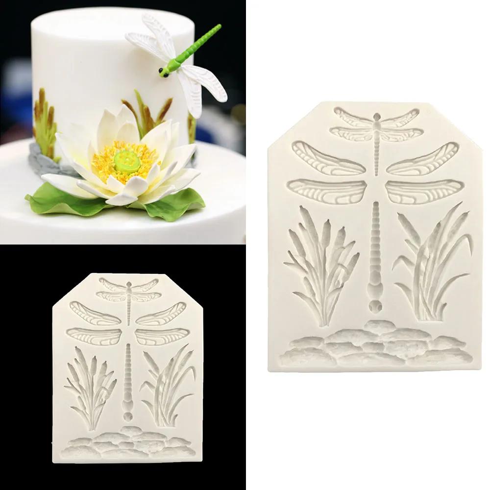 3D Dragonfly Grass Pattern Silicone Cake Mold Safe Kitchen Baking Fondant Non-stick Mould Cookie Tool | Дом и сад