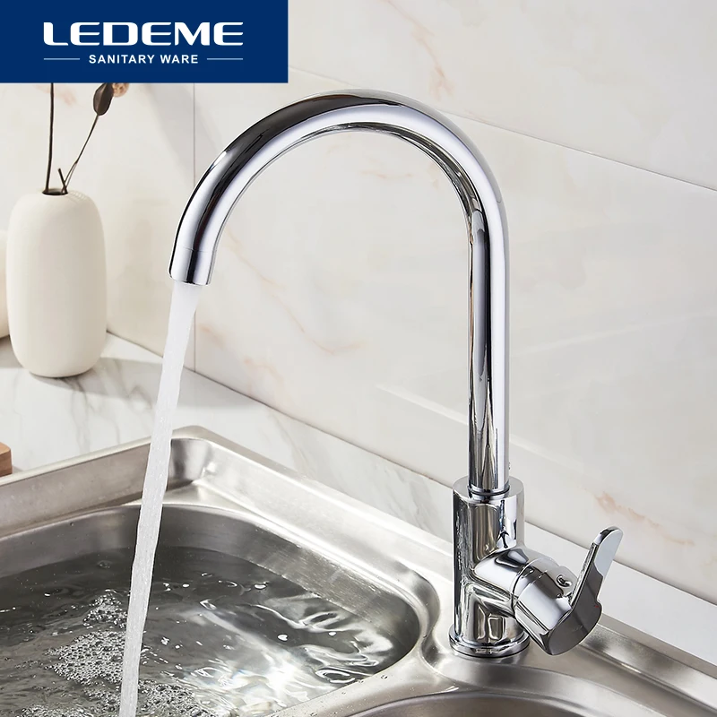 LEDEME Смеситель для кухни высокий с гайкой латунь Цвет: хром L4003|kitchen faucet brushed|kitchen