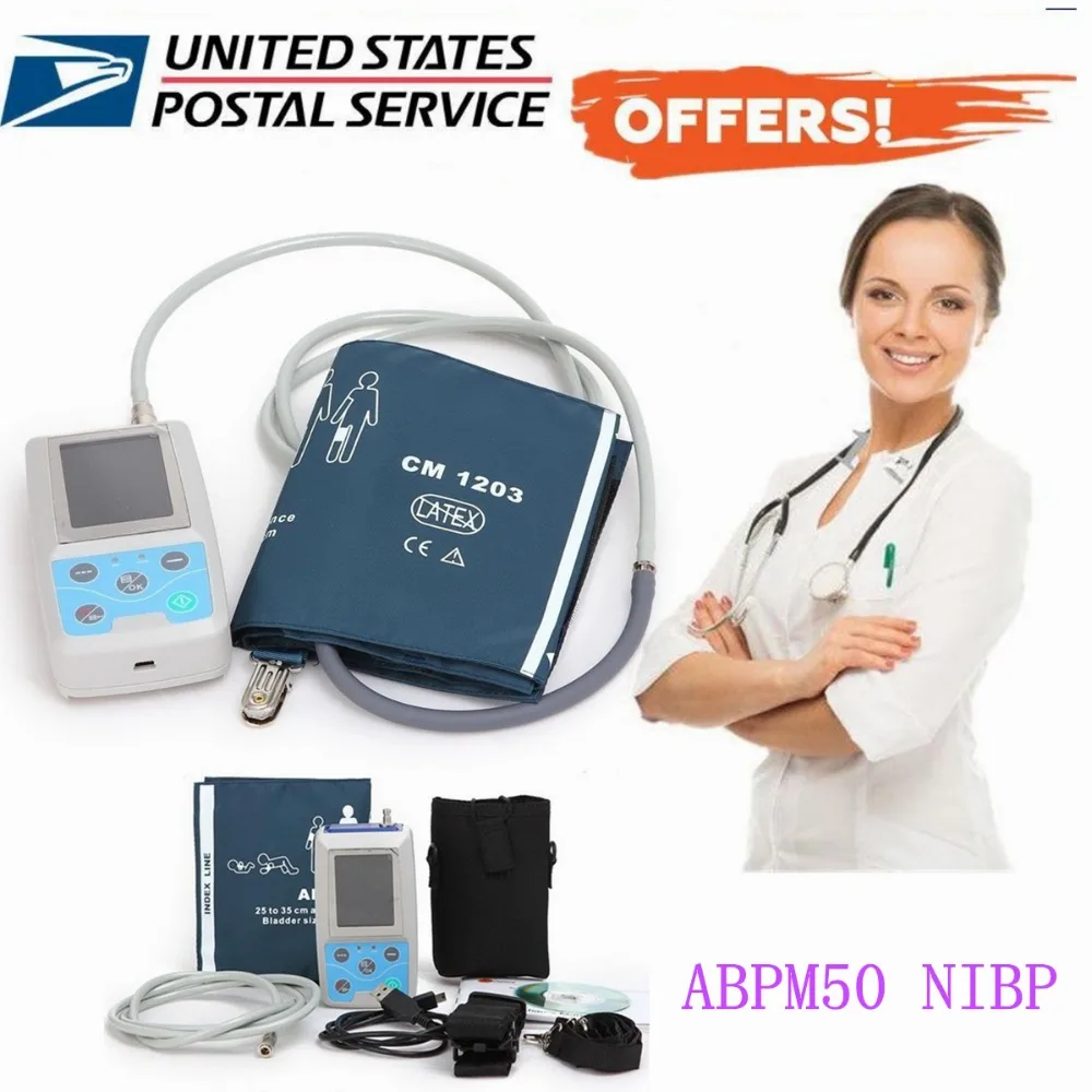ABPM50 педиатрический осциллограф монитор NIBP Holter с свободными манжетами для взрослых США склад