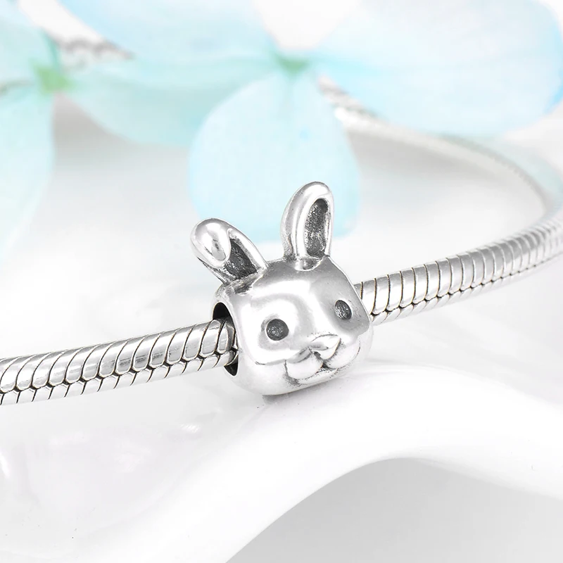 Модные PCute кролик 925 стерлингового серебра тонкие Бусины Подходят Pandora браслет для изготовления ювелирных изделий
