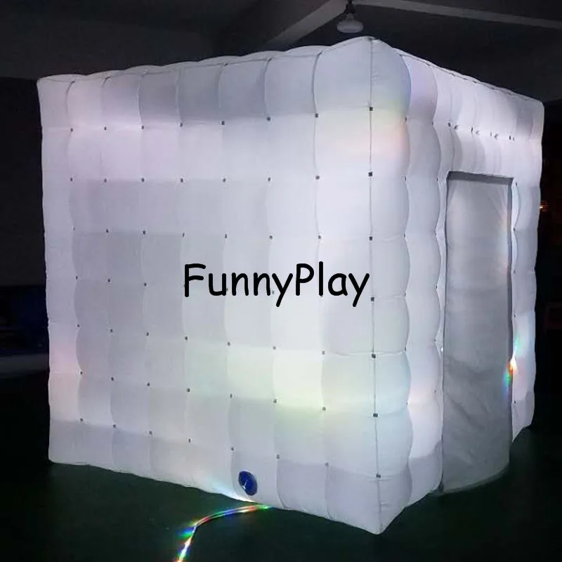 Beste White Cube Draagbare Opblaasbare Foto Booth Tent Opblaasbare Foto Booth Behuizing Met Twee Deur En Kleurrijke LED, Opblaasbare Tent
