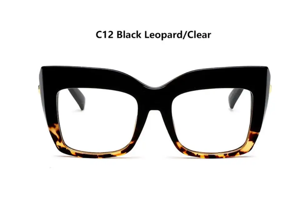 C12 black leoaprd Большие прозрачные линзы Квадратные Солнцезащитные очки Толстая рамка винтажные затемняющие очки для женщин роскошный бренд знаменитостей негабаритные солнцезащитные очки - Цвет линз: C12 black leoaprd
