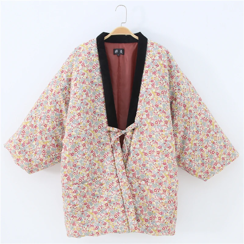 Зимнее женское кимоно Haori, толстая теплая хлопковая стеганая куртка, осенняя Повседневная Домашняя одежда, женское однотонное Свободное пальто H9025