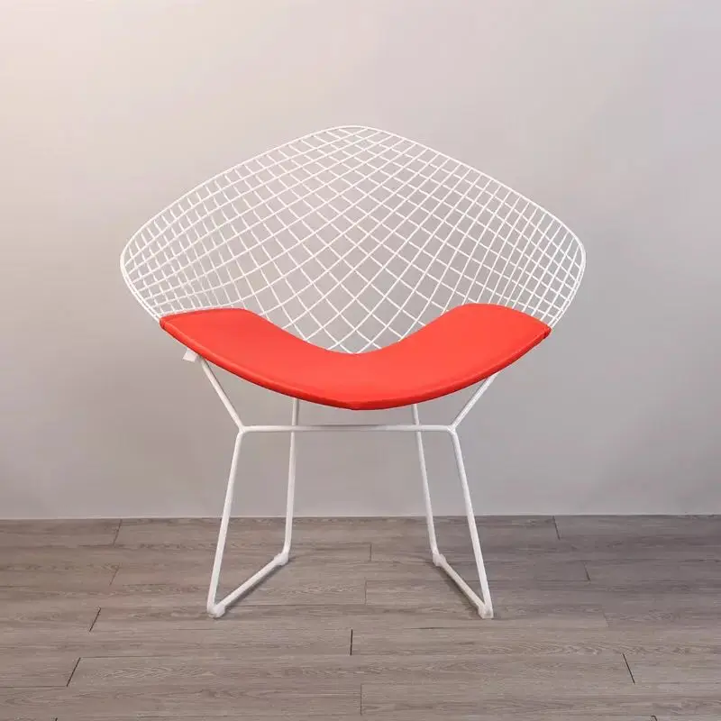 white and red pad U-BEST Гарри бертойя ромбовидная проволока стул современный досуг металлический обеденный Реплика сетка бертойя ромбовидный стул - Цвет: white and red pad