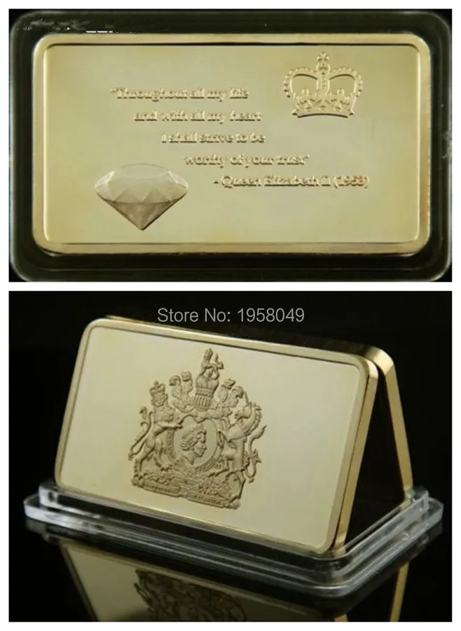 Queen diamond Jubilee сусальное золото бар. 999 чистого золота гальваническим Золотой слиток/слитка, 2 шт./лот