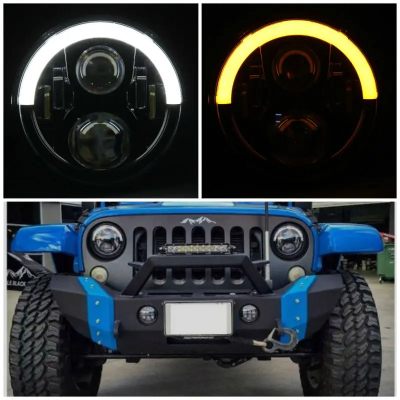 DOT Approved 7Inch Round LED Headlights With DRL Amber Turn Singal Hi/Lo Beam for Jeep Wrangler Angel Eye Rubicon Unlimited | Автомобили и