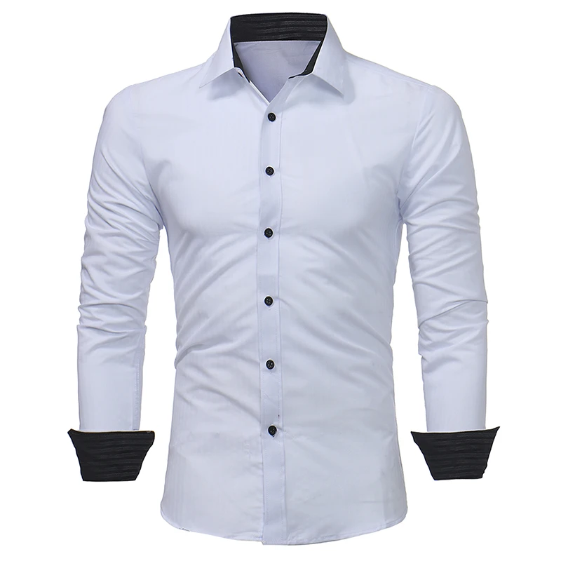 2018 Мужская рубашка в полоску с тиснением длинным рукавом приталенная Camisa Masculina