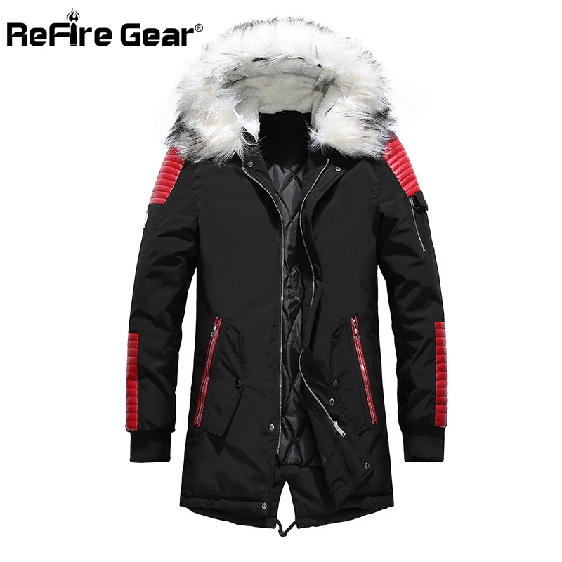 Refire gear зимняя куртка мужская теплая утепленная хлопковая стеганая парка повседневная верхняя одежда меховой воротник с капюшоном Длинная ветровка парка пальто