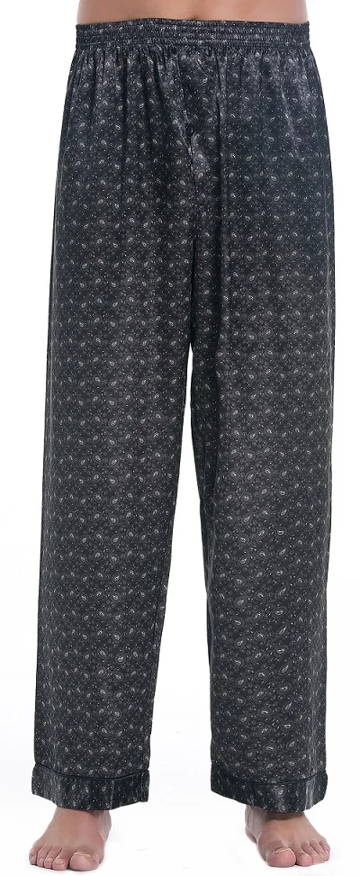 Navy print Мужские атласные пижамы Ночная рубашка длинные брюки - Цвет: Navy print