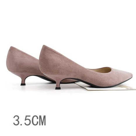 light pink 3.5cm JIANBUDAN/Замшевые женские офисные туфли-лодочки удобные осенние туфли на высоком каблуке 3,5/5/6,5 см, Женская обувь в деловом стиле размер 34-41 - Цвет: light pink 3.5cm