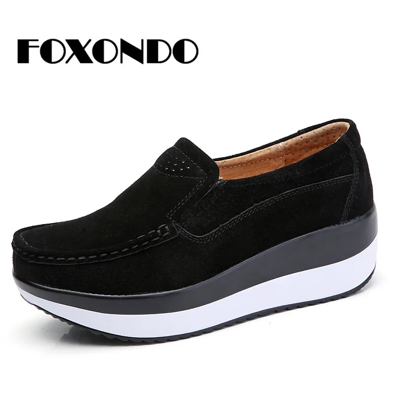 FOXONDO 2018 Autumn women flat platform sneakers leather suede moccasins shoes ladies blue casual oxford slip on flats3213 | Обувь