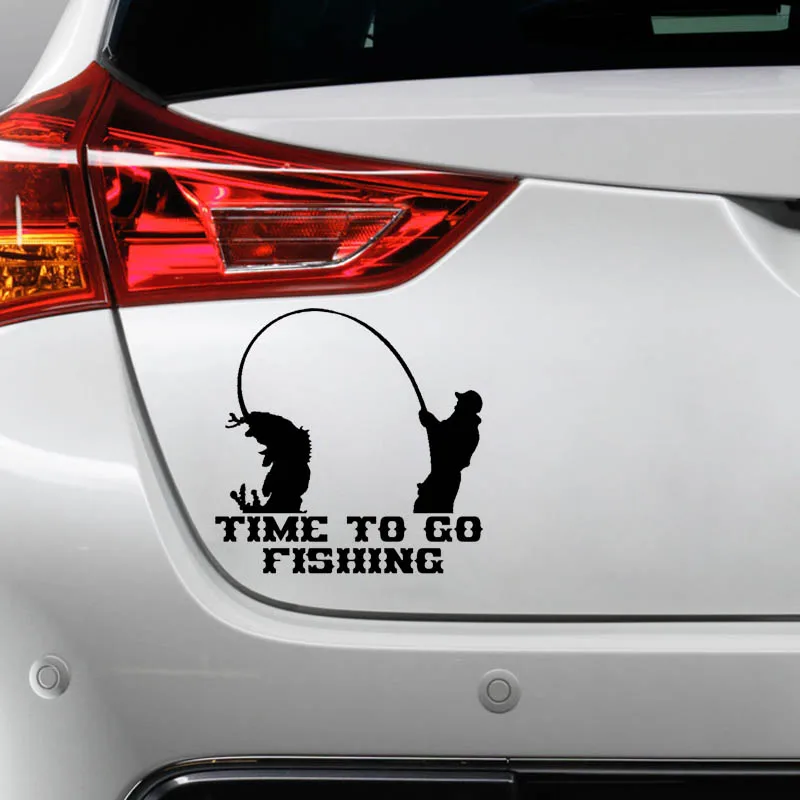 YJZT 14.7cm*14.7cm TIME TO GO FISHING Fun Vinyl Car-styling Car Window Sticker Decals Black Silver C11-0215 | Автомобили и